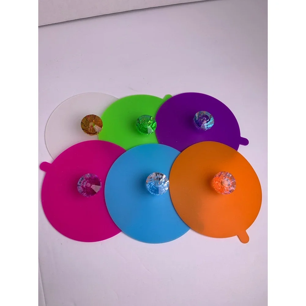 6 Pack Silicone Cup Covers with Diamond Knobs‎ Reusable Mug Lids Multi Color Set